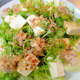 豆苗のっけ☆レタスとツナと豆腐のサラダ